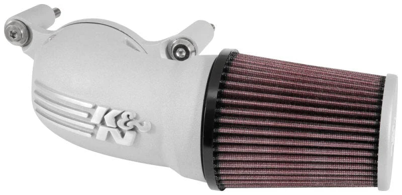 K&N 01-17 Harley Davidson Softail / Dyna FI Performance Air Intake System Silver - Back View