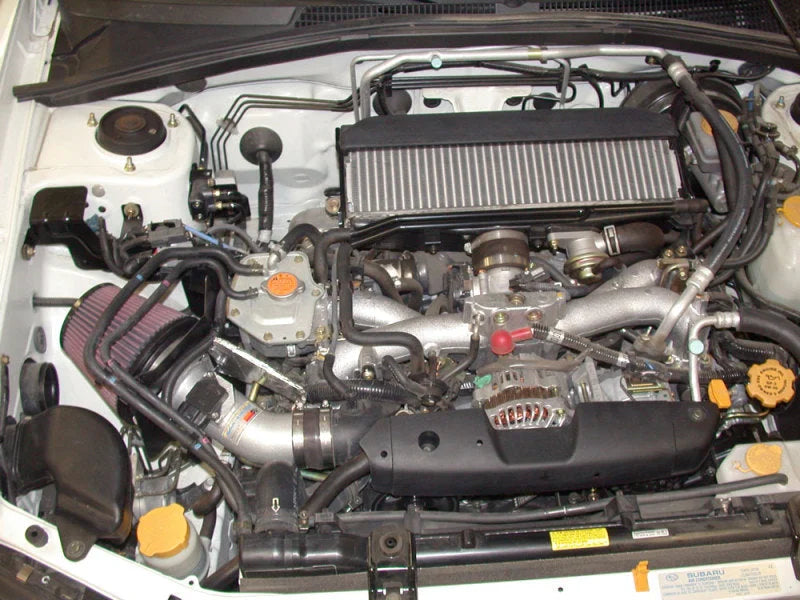K&N 04-06 Subaru Forester XT F4-2.5L Silver Typhoon Short Ram Intake - Side View