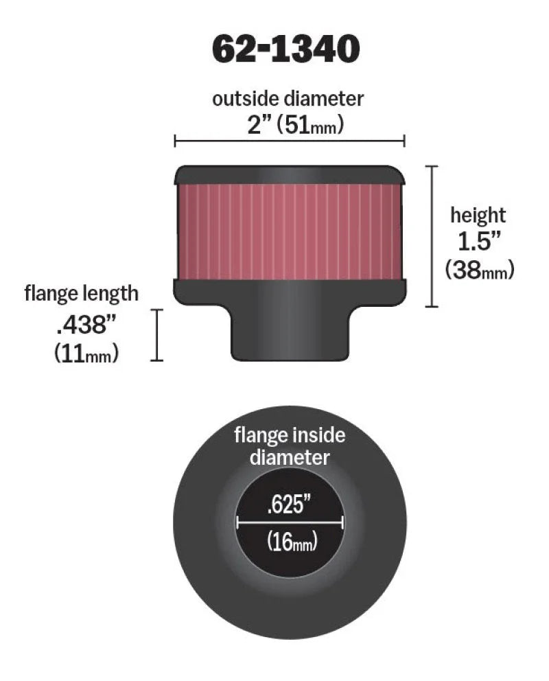 K&N 0.625 inch ID 2 inch OD 1.5 inch H Clamp On Crankcase Vent Filter - Additional View 5