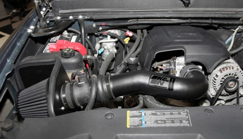 K&N 07-08 Chevy Silverado 1500 4.8L/5.3L V8 / 07-08 GMC Yukon 4.8L/5.3L V8 Black Perf Intake Kit - Back View