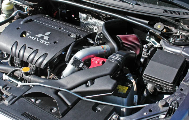 K&N 07 Mitsubishi Lancer L4-2.0L Silver Typhoon Short Ram Intake - Side View