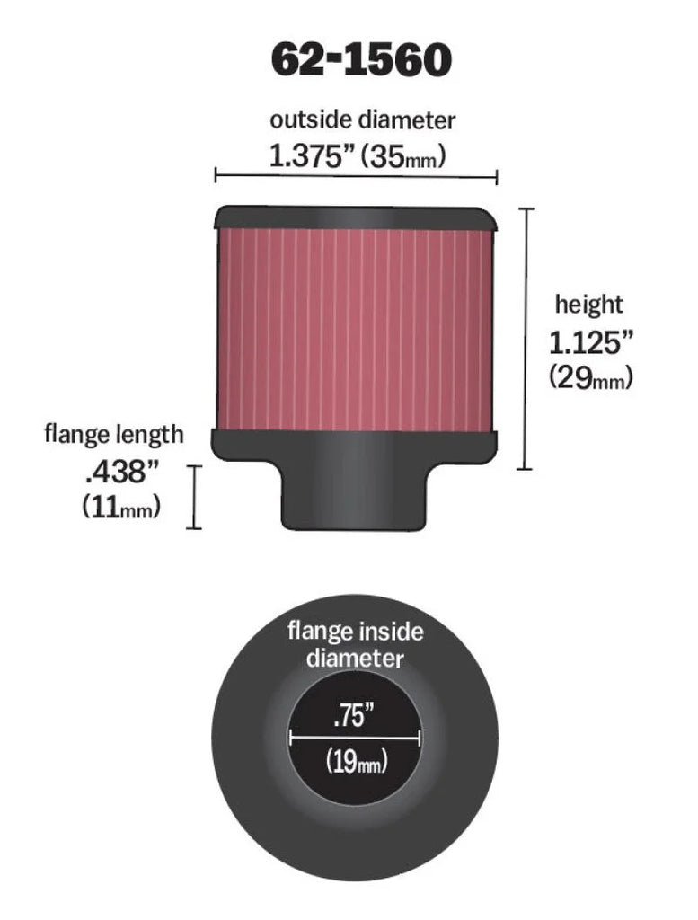 K&N 0.75 inch ID 1.375 inch OD 1.125 inch H Clamp On Crankcase Vent Filter - Installation View