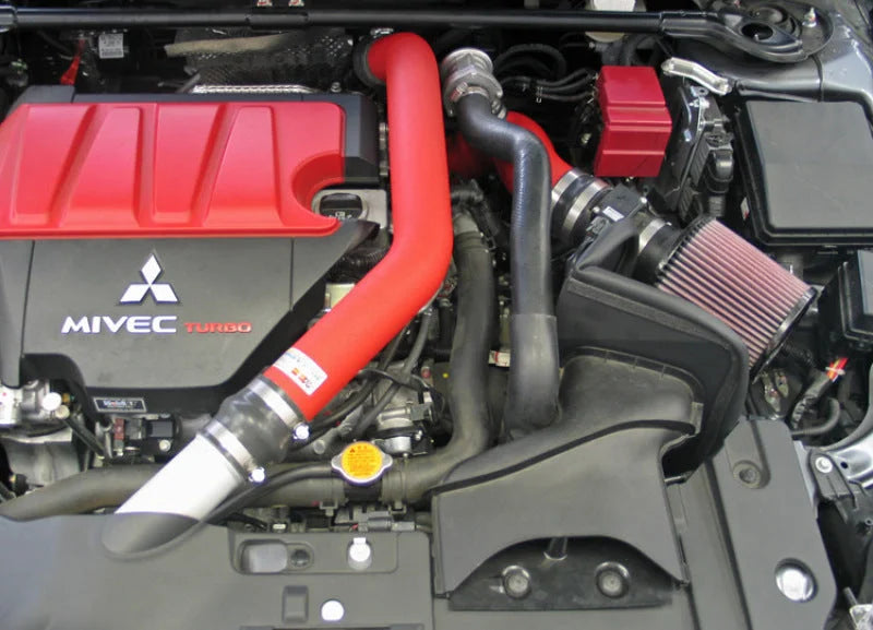 K&N 08-09 Mitsubishi Evo X Wrinkle Red Typhoon Short Ram Intake - Side View