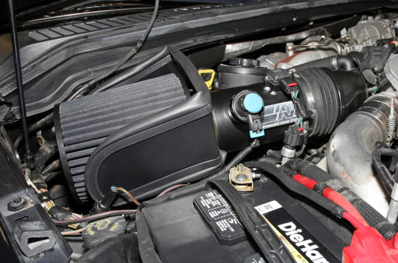 K&N 08-10 Ford F250/F350/F450/F550 Super Duty 6.4L V8 DSL Black Performance Intake Kit - Side View