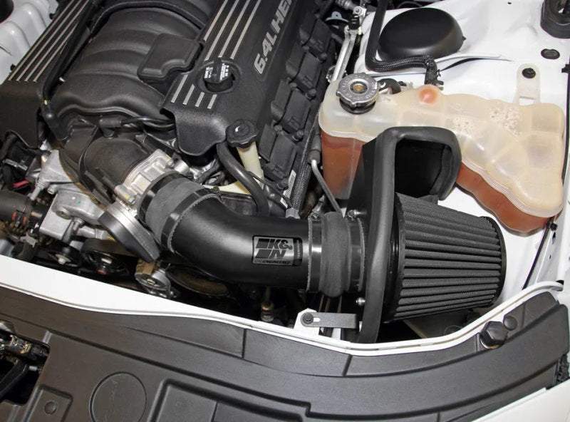 K&N 11-13 Dodge Challenger V8/12-13 Charger V8 / 12-13 Chrysler 300 Black Performance Intake Kit - Back View
