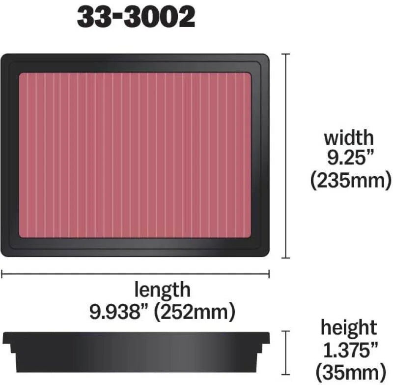 K&N 12 Isuzu D-Max 2.5L L4 DSL Replacement Air Filter - Side View