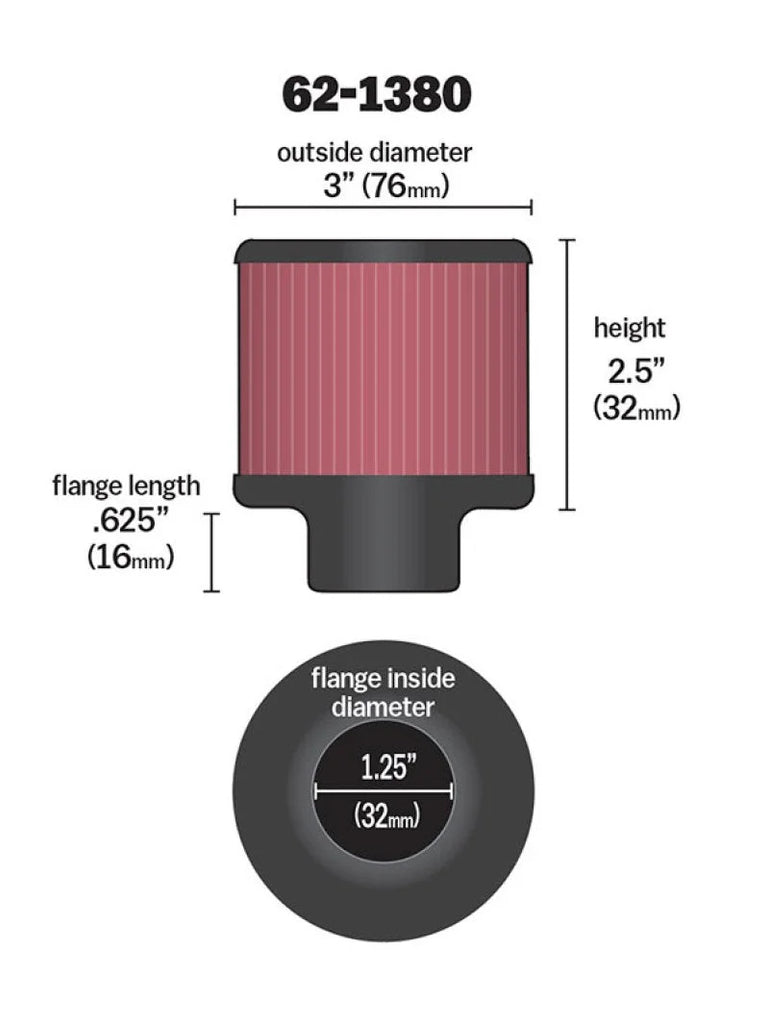 K&N 1.25in Flange ID x 3in OD x 2.5 inch H Rubber Base Crankcase Vent Filter - Main Product View