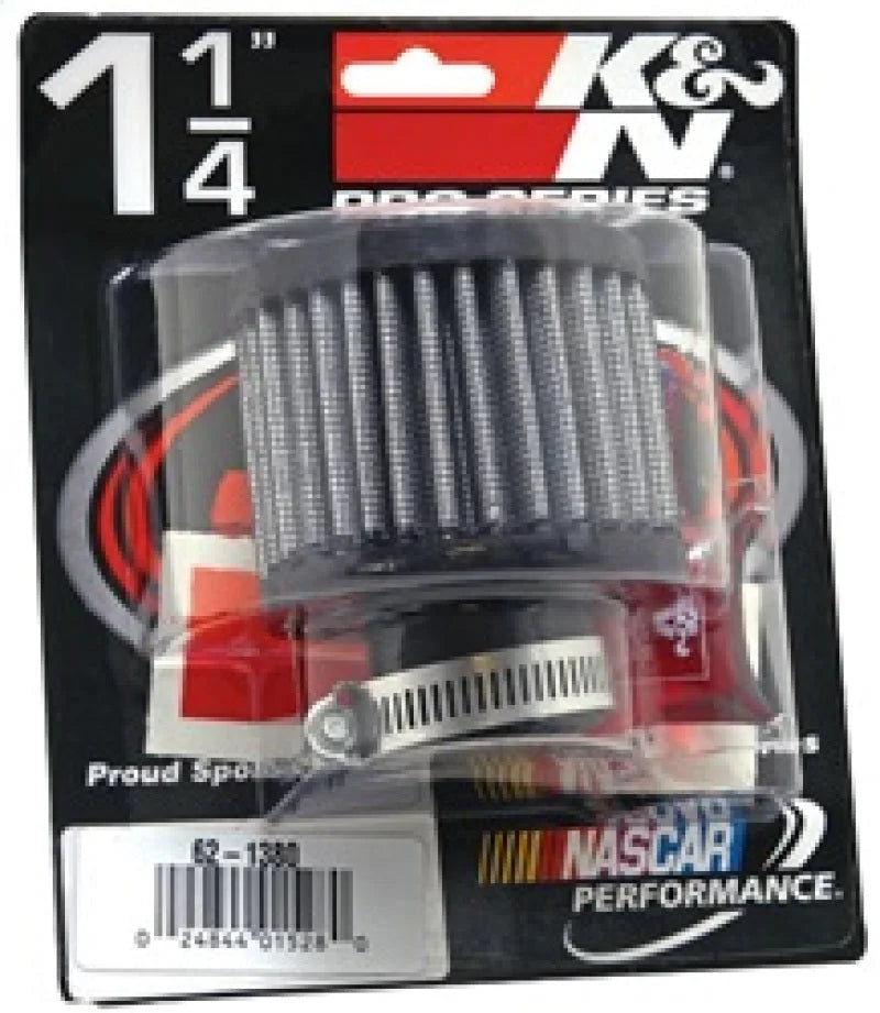 K&N 1.25in Flange ID x 3in OD x 2.5 inch H Rubber Base Crankcase Vent Filter - Detail View