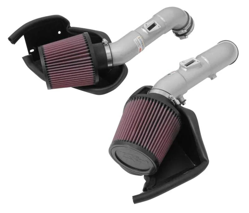 K&N 14-15 Infiniti Q50 3.7L V6 Dual Silver Typhoon Short Ram Intakes - Side View