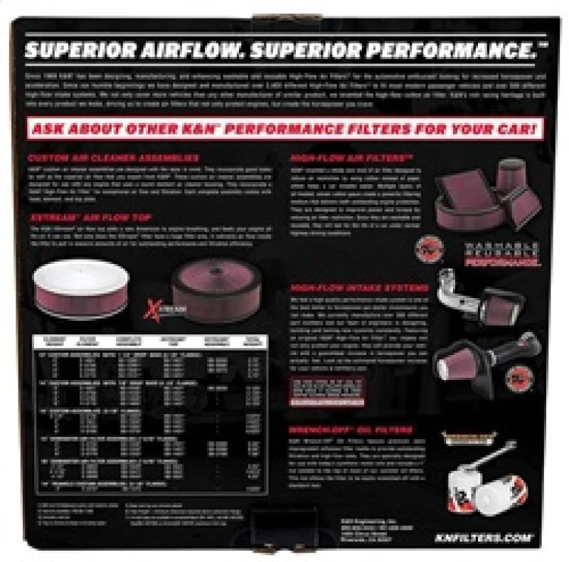 K&N 14in Red Custom Air Cleaner Assembly - 5.125in ID x 14in OD x 2.75in H x 1.25in Drop Base - Side View