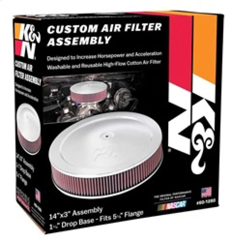 K&N 14in Red Custom Air Cleaner Assembly - 5.125in ID x 14in OD x 2.75in H x 1.25in Drop Base - Back View
