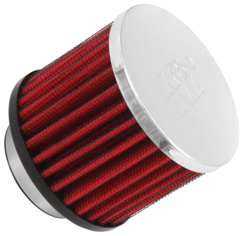 K&N 1.5in Flange ID x 3in OD x 2.5in H Chrome Finish Rubber Base Crankcase Vent Filter - Main Product View