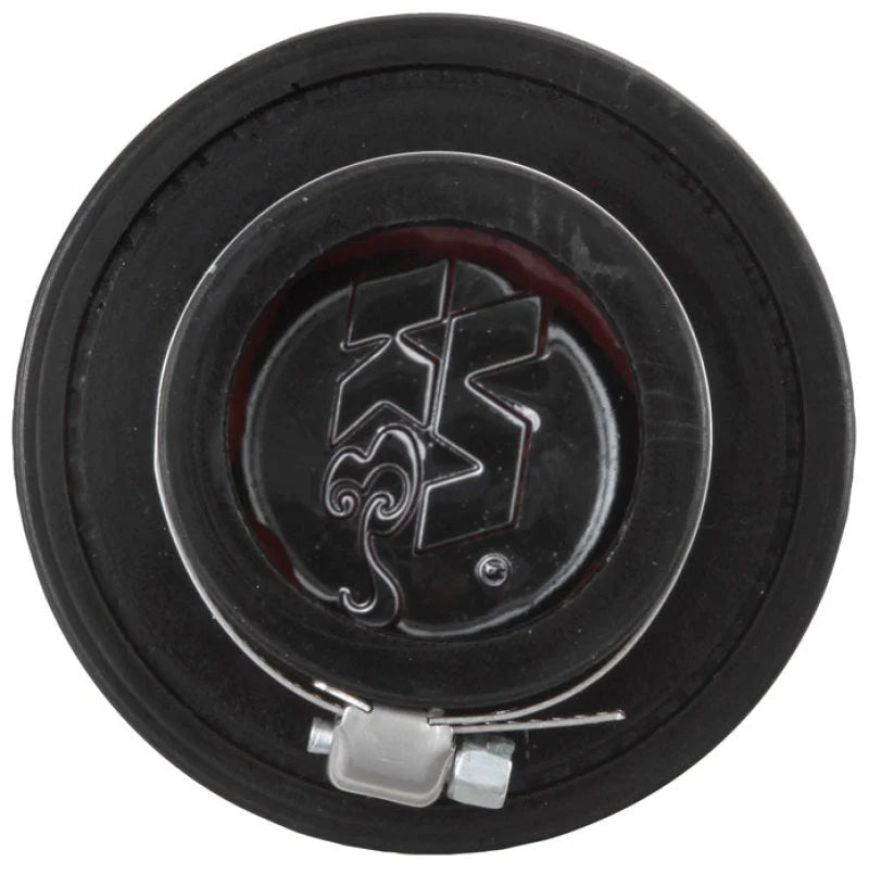 K&N 1.5in Flange ID x 3in OD x 2.5in H Chrome Finish Rubber Base Crankcase Vent Filter - Side View