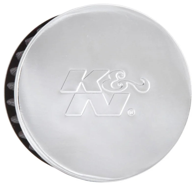 K&N 1.5in Flange ID x 3in OD x 2.5in H Chrome Finish Rubber Base Crankcase Vent Filter - Installation View
