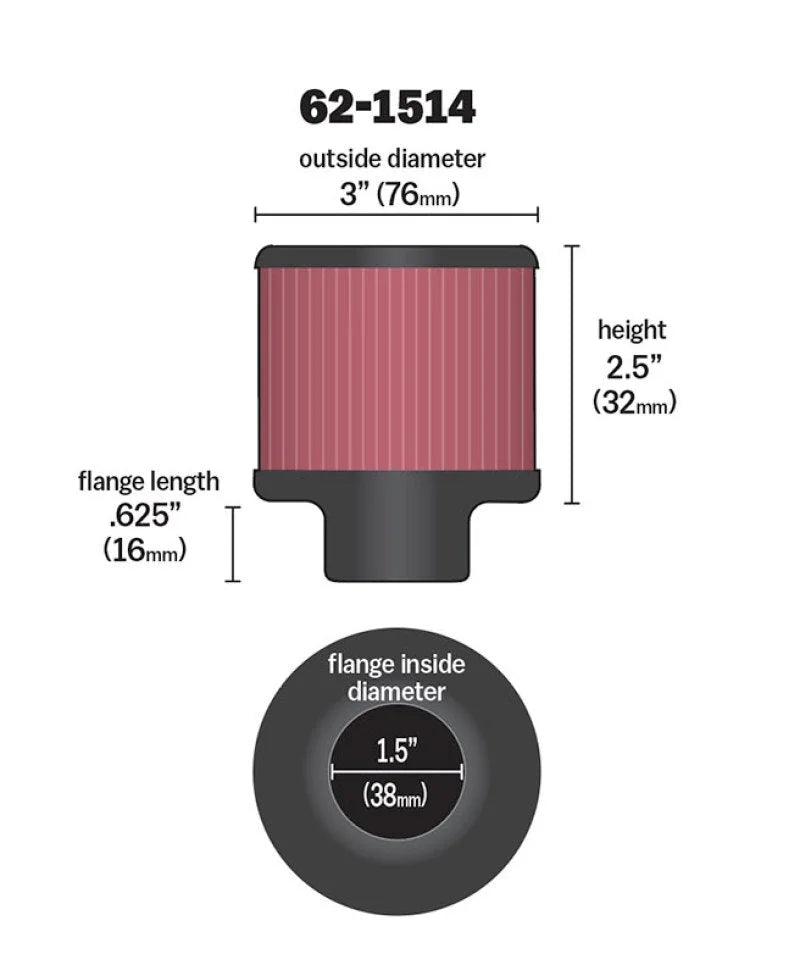 K&N 1.5in Flange ID x 3in OD x 2.5in Height Clamp On Crankcase Vent Filter - Installation View