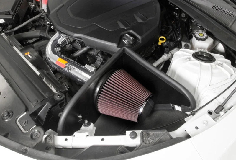 K&N 16-17 Chevy Camaro 3.6L Silver Typhoon Short Ram Intake - Back View