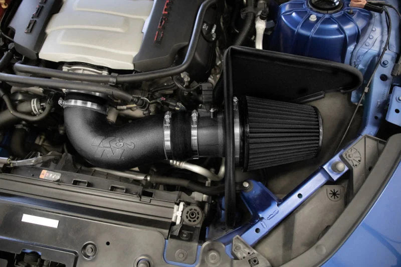 K&N 16-23 Chevrolet Camaro SS 6.2L V8 F/I DRYFLOW Performance Air Intake System - Back View