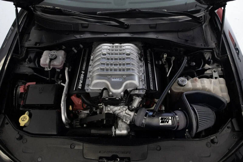 K&N 17-23 Dodge Charger/Challenger Hellcat SC 6.2L V8 DRYFLOW Performance Air Intake System - Back View