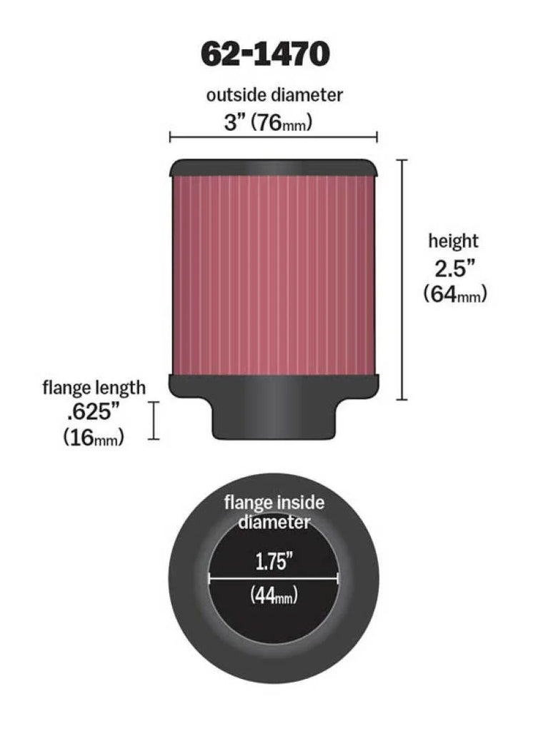 K&N 1.75 inch Vent 3 inch D 2.5 inch H Air Filter - Rubber Top - Installation View
