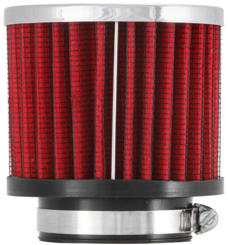 K&N 1.75in Flange ID x 3in OD x 2.5in H Chrome Finish Rubber Base Crankcase Vent Filter - Back View