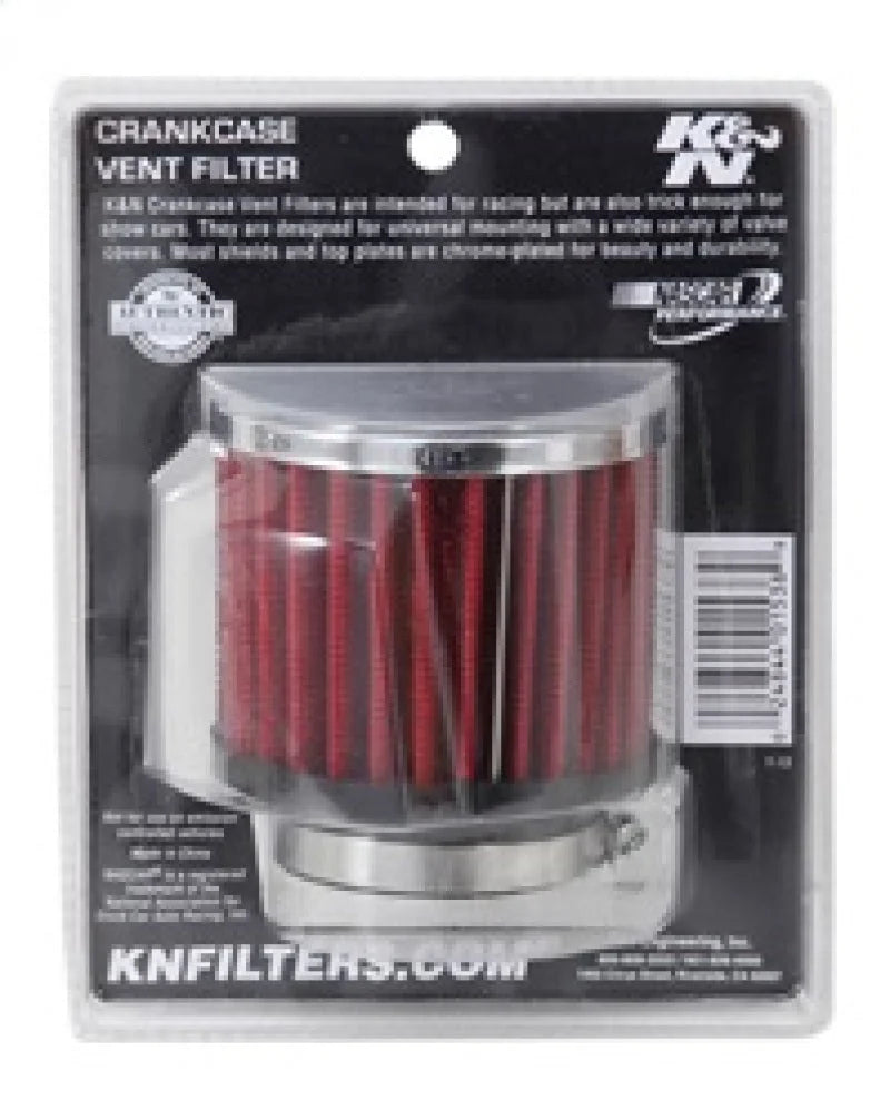 K&N 1.75in Flange ID x 3in OD x 2.5in H Chrome Finish Rubber Base Crankcase Vent Filter - Installation View