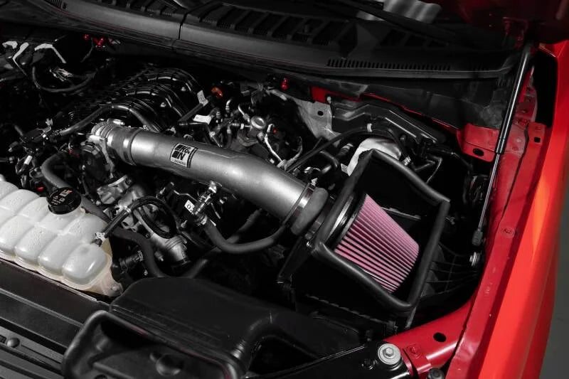 K&N 18-24 Ford F150 3.3L V6 Performance Air Intake System w/ Red Air Filter - Side View