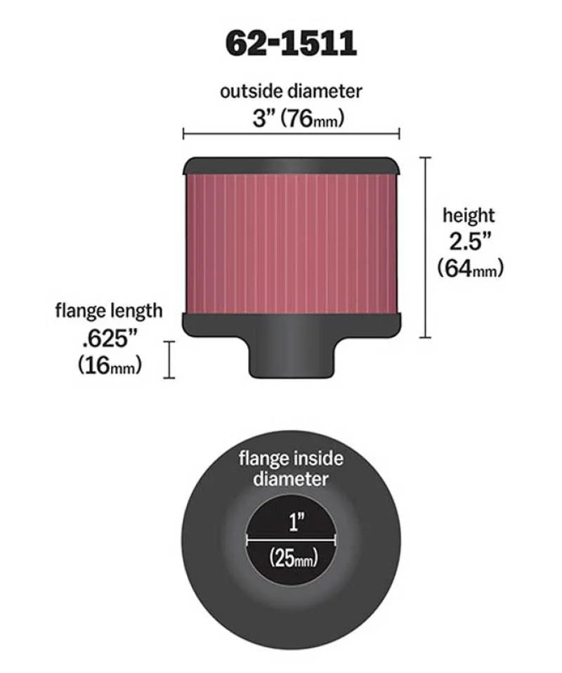 K&N 1in Flange ID x 3in OD x 2.5in Height Clamp On Crankcase Vent Filter - Back View