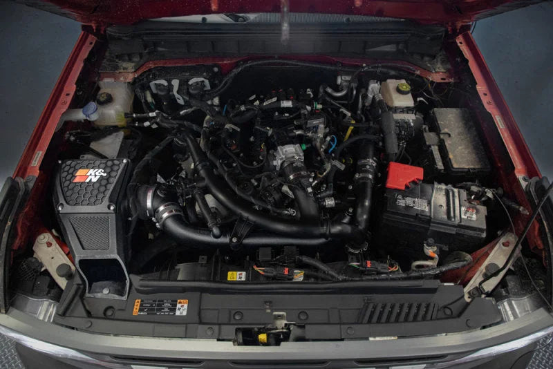 K&N 21-23 Ford Bronco 2.7L V6 F/I DRYFLOW Performance Air Intake System - Installation View