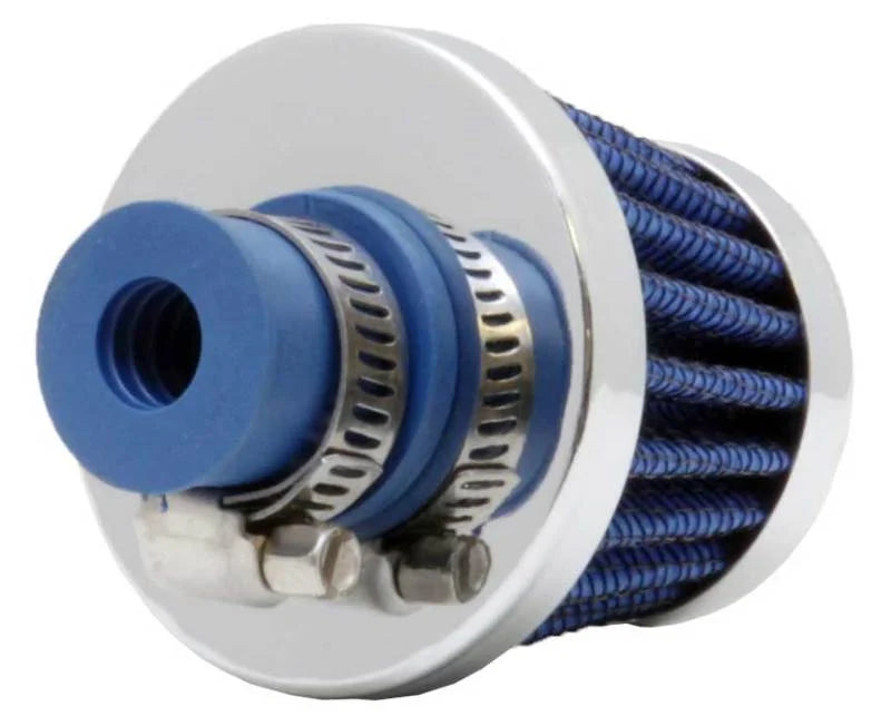 K&N 2in Base OD x .375in Flange ID x 1.75in H Rubber Base Crankcase Vent Filter - Blue - Side View