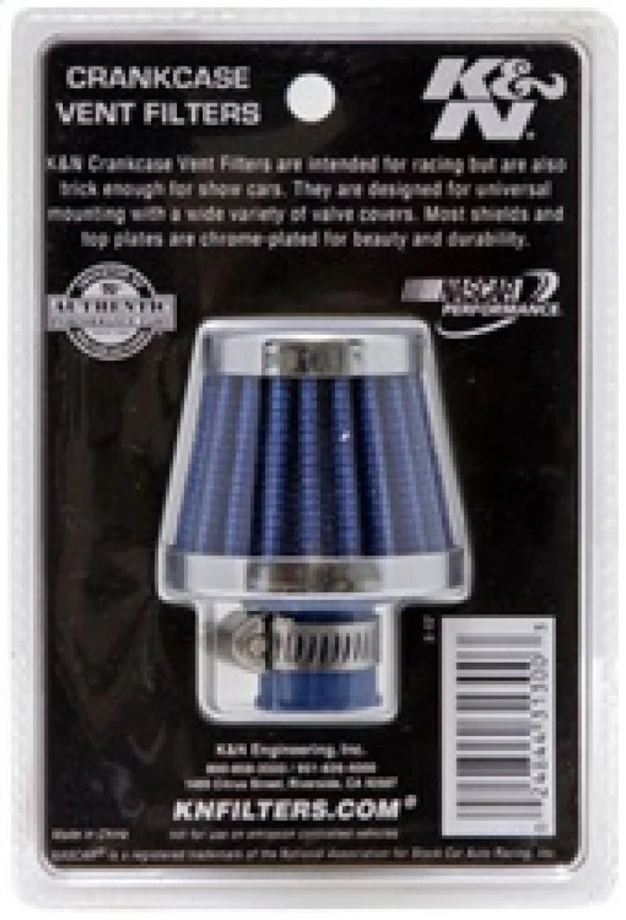 K&N 2in Base OD x .375in Flange ID x 1.75in H Rubber Base Crankcase Vent Filter - Blue - Installation View