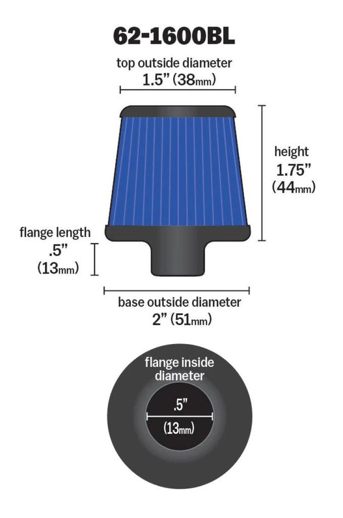 K&N 2in Base OD x .375in Flange ID x 1.75in H Rubber Base Crankcase Vent Filter - Blue - Additional View 6