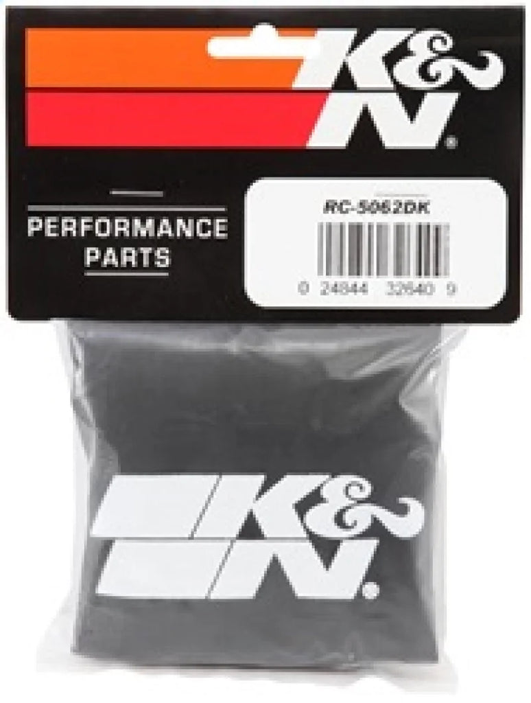 K&N 4.5in Base ID x 3.5in Top ID x 6in H - Black - Round Tapered - Drycharger Air Filter Wrap - Back View