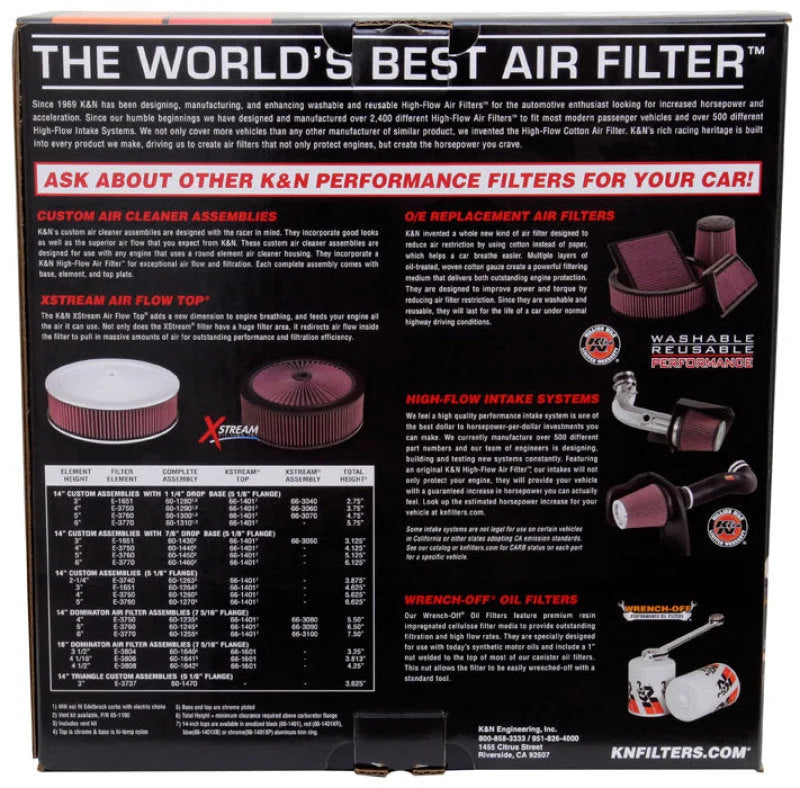 K&N 5-1/8in / 14in ID X 1.5in O/S Flat Base Air Cleaner Assembly - Installation View