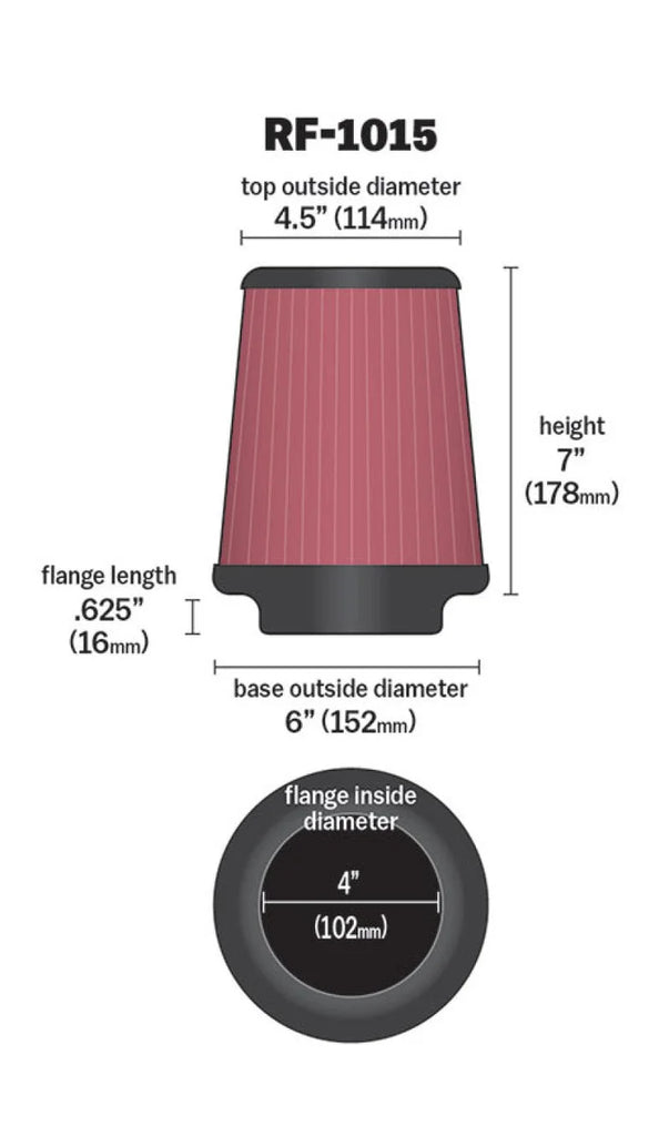 K&N 6 inch OD-Base 4 1/2 inch OD-Top 7 Inch H Round Tapered Universal Air Filter - Additional View 10