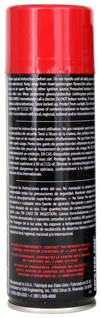 K&N 6.5 OZ Aerosol Spray Air Filter Oil - Back View