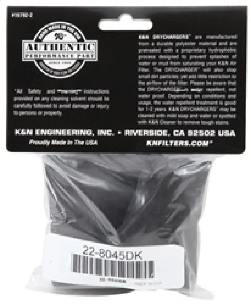K&N 6in ID x 6inH Closed Top Black Drycharger Air Filter Wrap - Back View