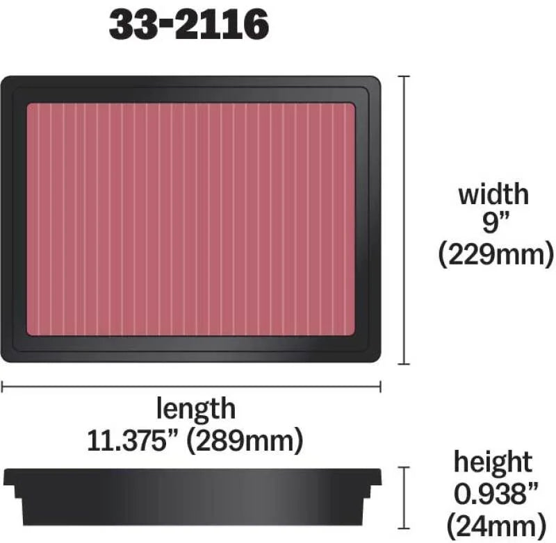 K&N 97-98 Holden VT Commodore Drop In Air Filter - Side View