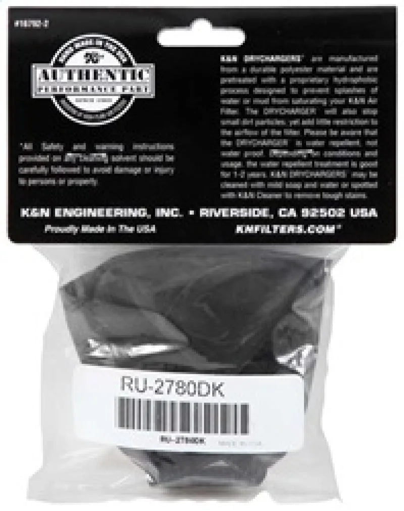 K&N Air Filter Wrap Black Oval Tapered 3.75in Base I/S Width x 2.5in Top I/S Width x 2.75in H - Detail View