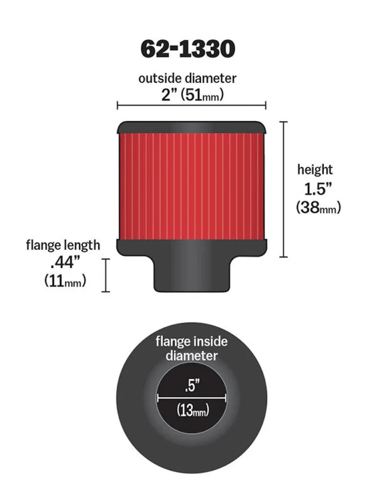 K&N Clamp On Rubber Base Crankcase Vent Filter 0.5in Flange ID 2in OD 1.5in Height - Additional View 6