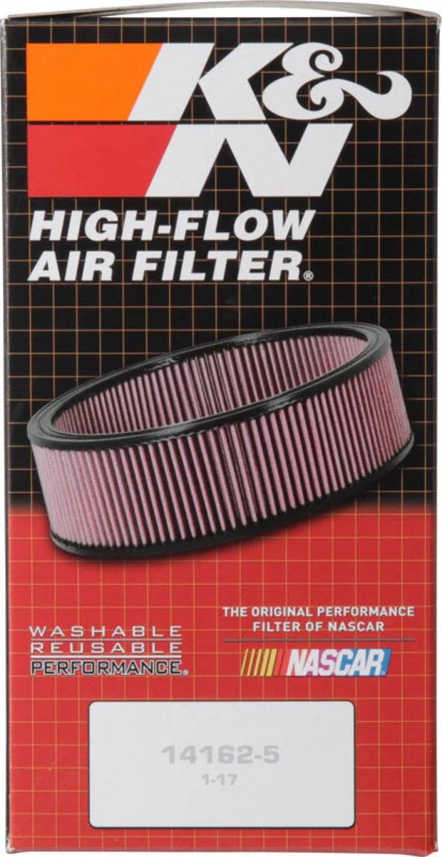 K&N Custom Oval Race Filter 5-1/8in FLG / 9in OD x 3-3/8in HW/VENT - Side View