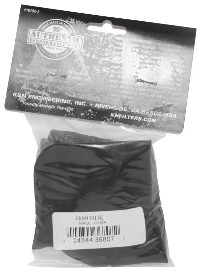 K&N Drycharger Air Filter Wrap 8-3/4in X 10-1/4in X 3in Black - Back View