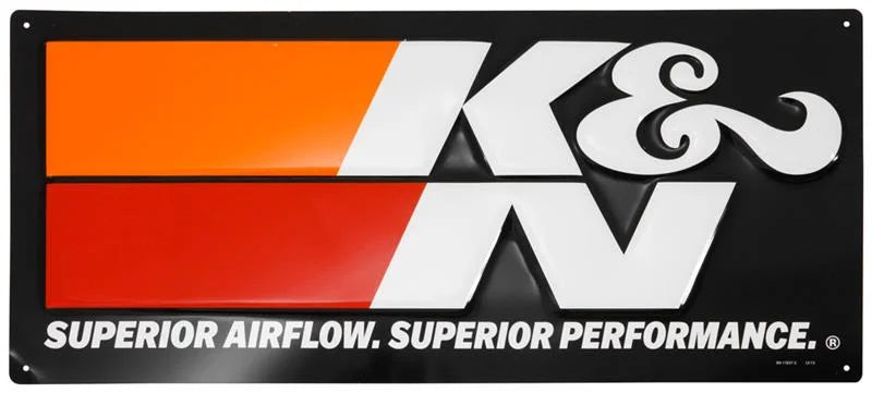 K&N Embossed Metal Sign 9in H x 20in W - Side View