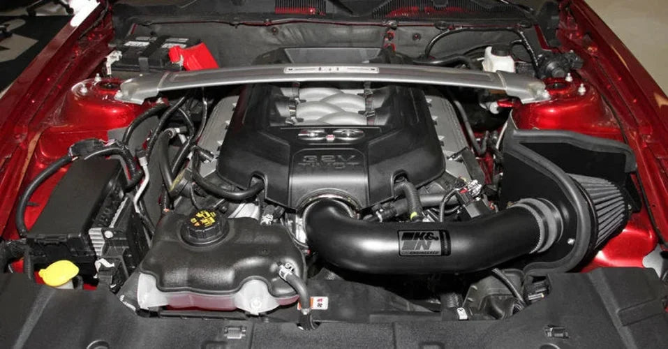 K&N 11-14 Ford Mustang GT 5.0L V8 Black Performance Intake Kit - Back View