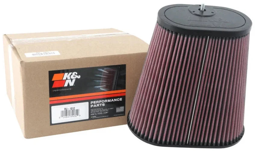 K&N Universal Clamp-On Air Filter 3-1/8in Dual FLG  8-7/8in X 5-3/16 B 6-1/4in X 4IN T, 9inH W/STUD - Back View
