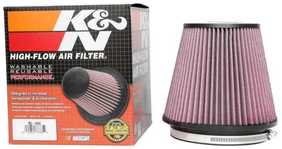 K&N Universal Clamp-On Air Filter 6in FLG / 7-1/2in B / 5in T / 6-1/2in H - Back View