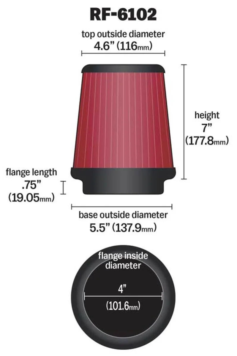 K&N Filter Universal Air Filter 3-15/16in FLG / 5-15/32in OD / 7in H - Additional View 10