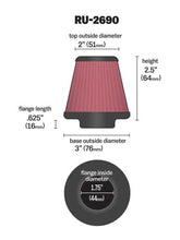 Load image into Gallery viewer, K&amp;N Filter Universal Rubber Filter 1 3/4 inch Flange 3 inch Base 2 inch Top 2.5 inch Height - Side View