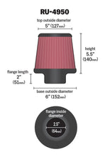 Load image into Gallery viewer, K&amp;N Filter Universal Rubber Filter 2 1/2 inch Flange 6 inch Base 5 inch Top 5 1/2 inch Height - Side View