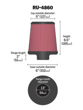 Load image into Gallery viewer, K&amp;N Filter Universal Rubber Filter 2 1/2 inch Flange 6 inch Base 5 inch Top 6 1/2 inch Height - Side View