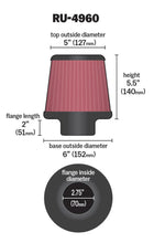 Load image into Gallery viewer, K&amp;N Filter Universal Rubber Filter 2 3/4 inch Flange 6 inch Base 5 inch Top 5 1/2 inch Height - Additional View 5